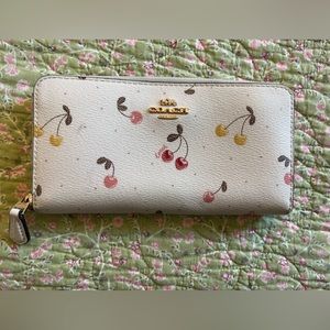 Coach Pink & Yellow Cherries zippered wallet